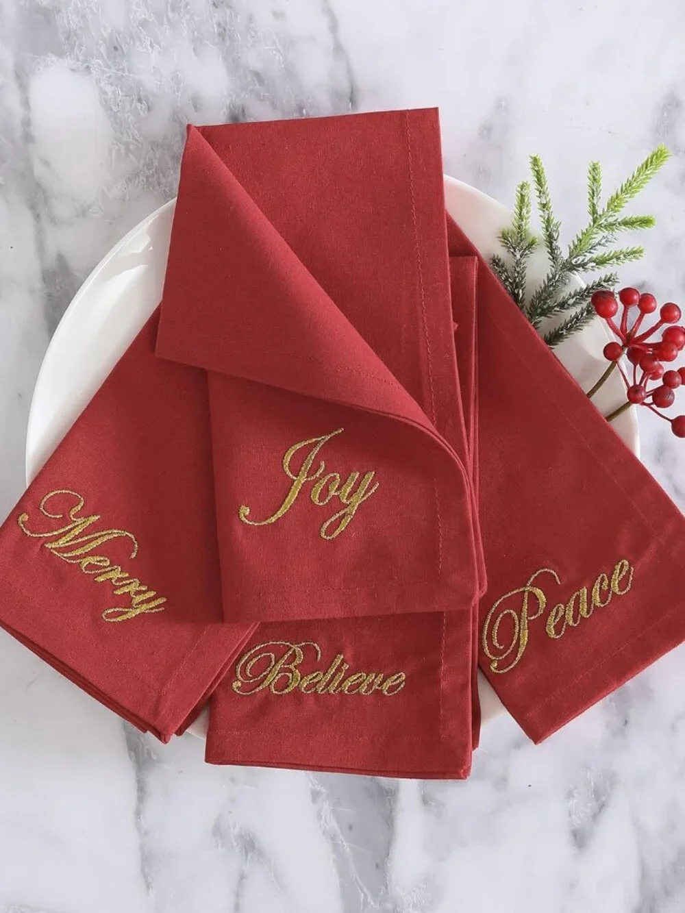 Elrene Holiday Sentiments Napkins, Set of 4 - Red 17 X 17